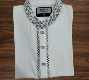 Sikder-White panjabi Hand Crafted design