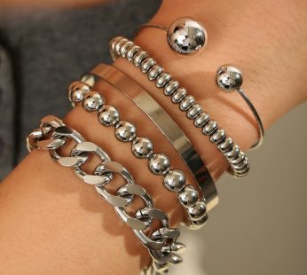 5 pieces punk bracelet (Silver)