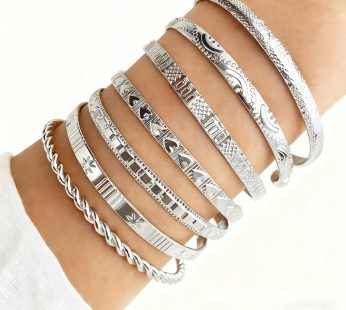 7 pieces textured bracelet—silver